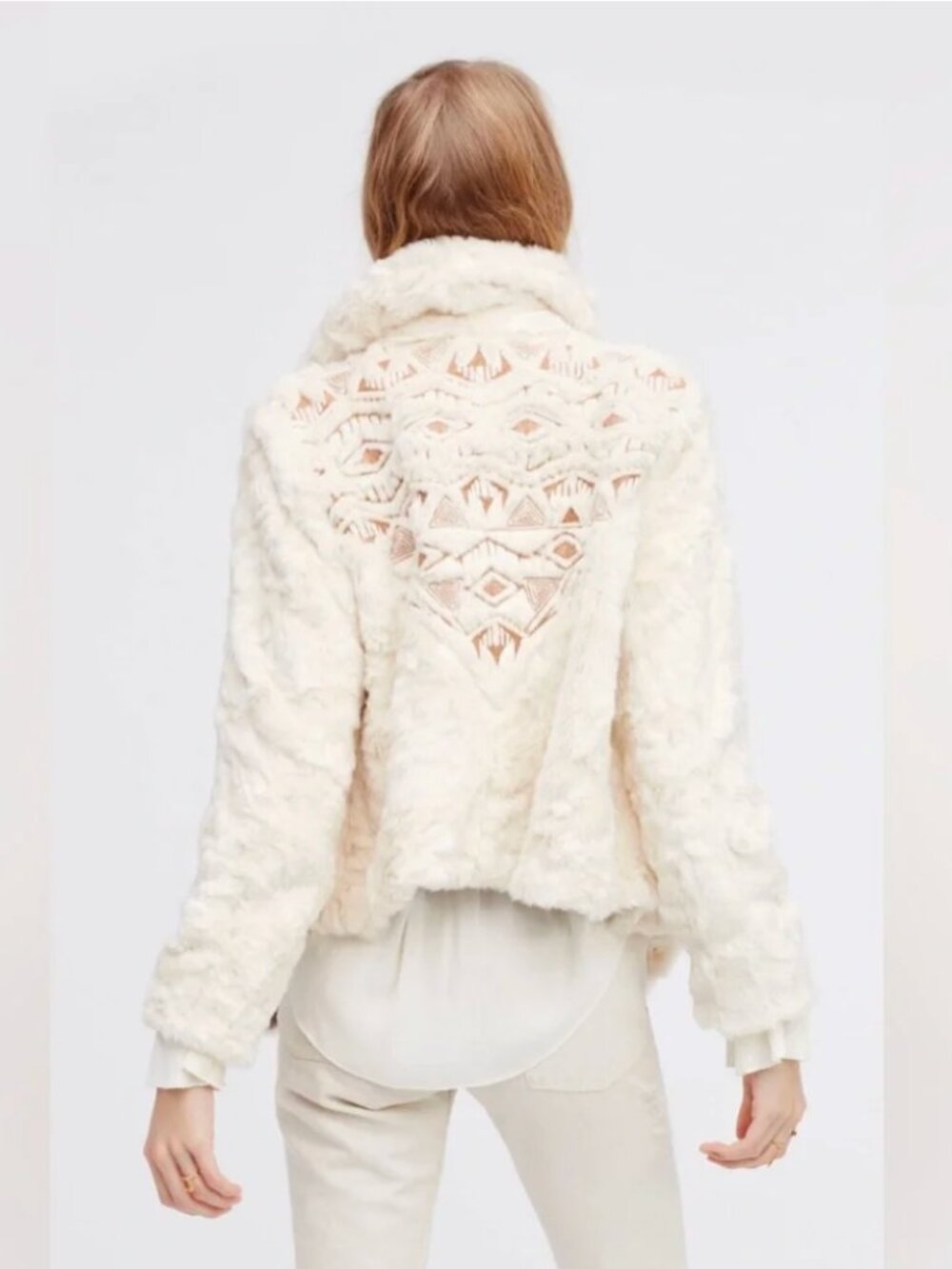 Free People Embroidered Cascade Fur Jacket - Great condition!!!